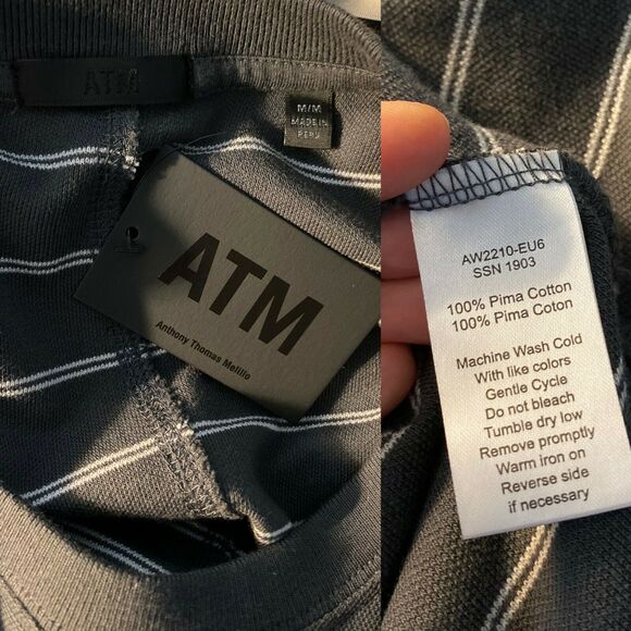 ATM ANTHONY THOMAS MELILLO T-Shirt Dress Piqie Striped Cotton Jersey Gray NWT - Picture 5 of 9